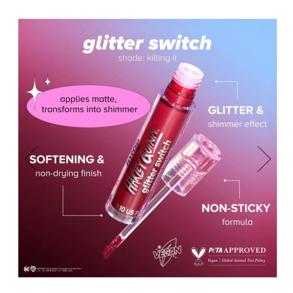 Lottie London x Harley Quinn collection: Glitter Switch Lipstick - Killin It - Picture 5 of 5